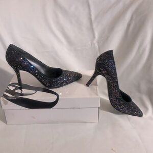 Nine West Women Black Multi Glitter Pointed Heels